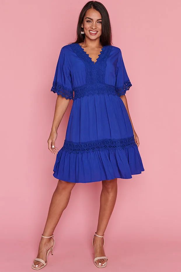 Niki Cobalt Lace Trim Dress