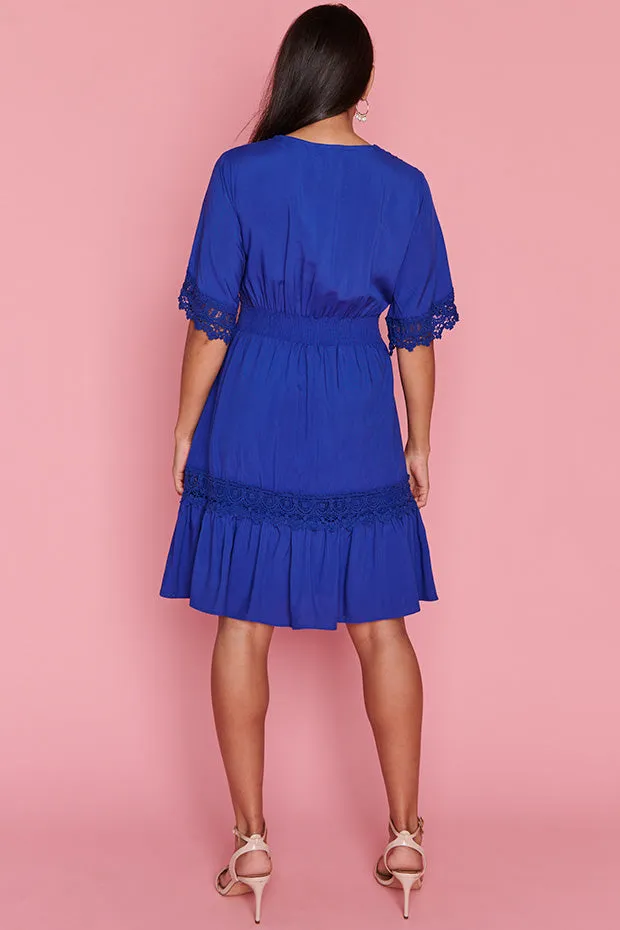 Niki Cobalt Lace Trim Dress