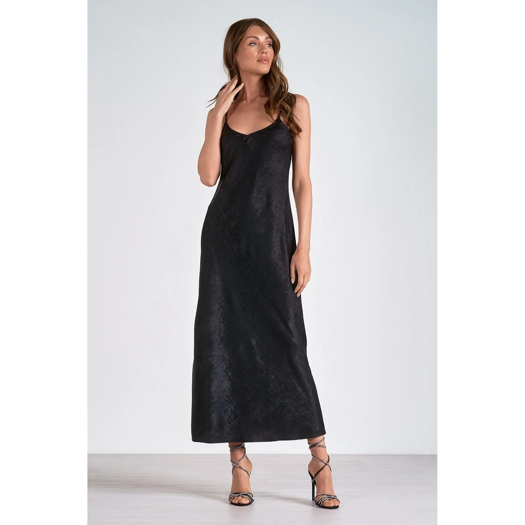 Onyx Shimmer Maxi Slip Dress