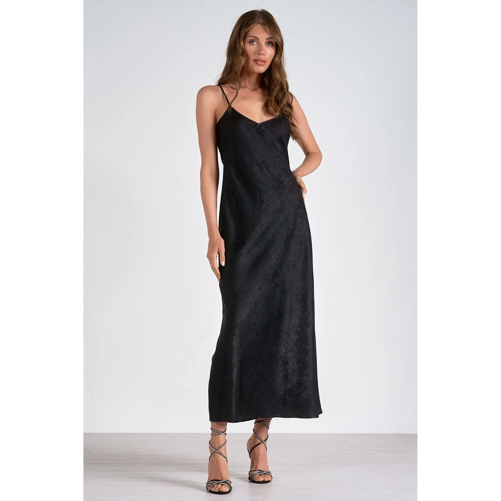 Onyx Shimmer Maxi Slip Dress