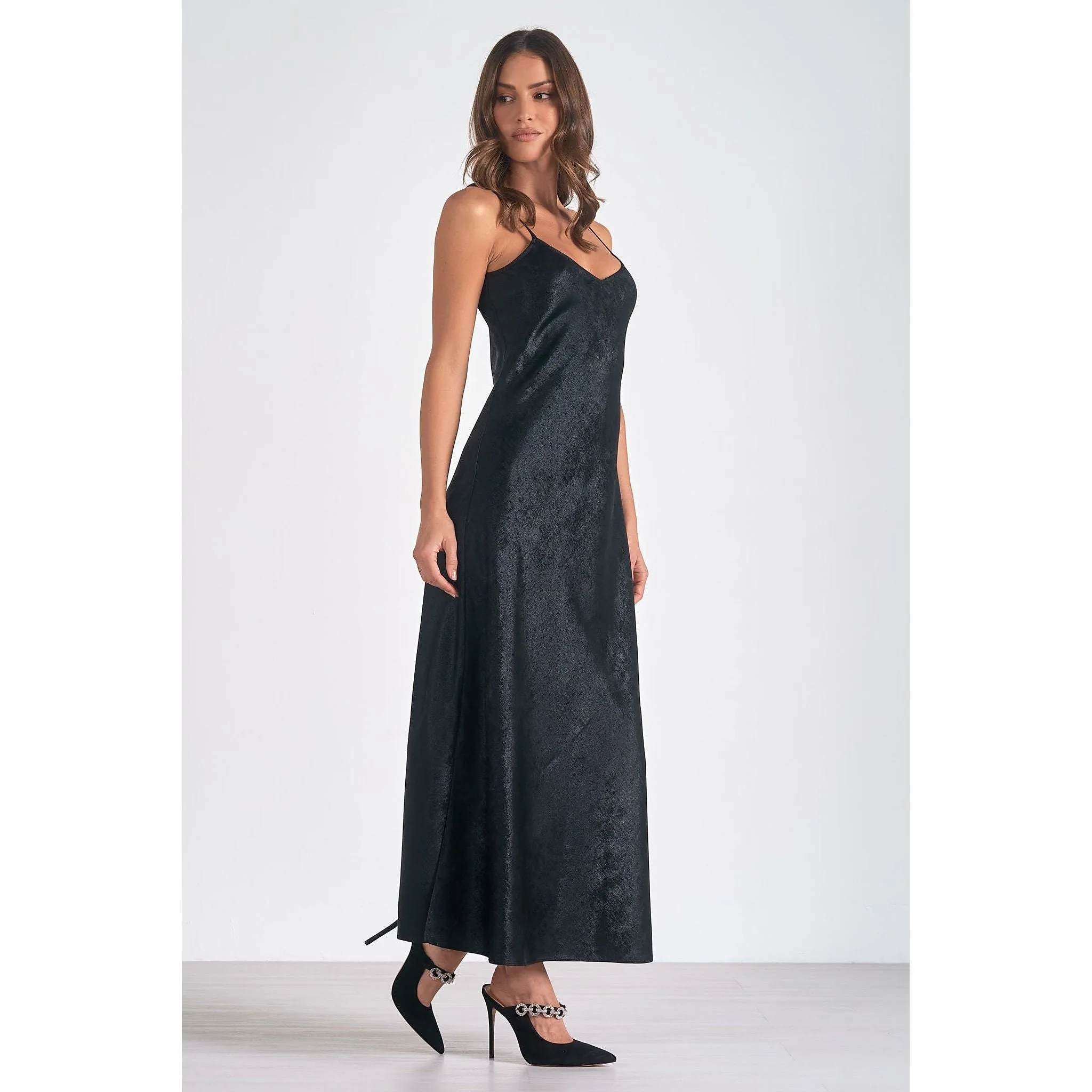 Onyx Shimmer Maxi Slip Dress