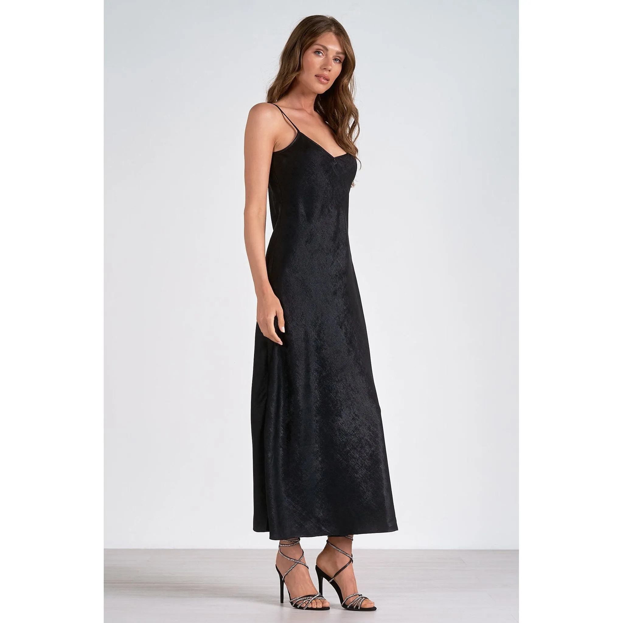 Onyx Shimmer Maxi Slip Dress