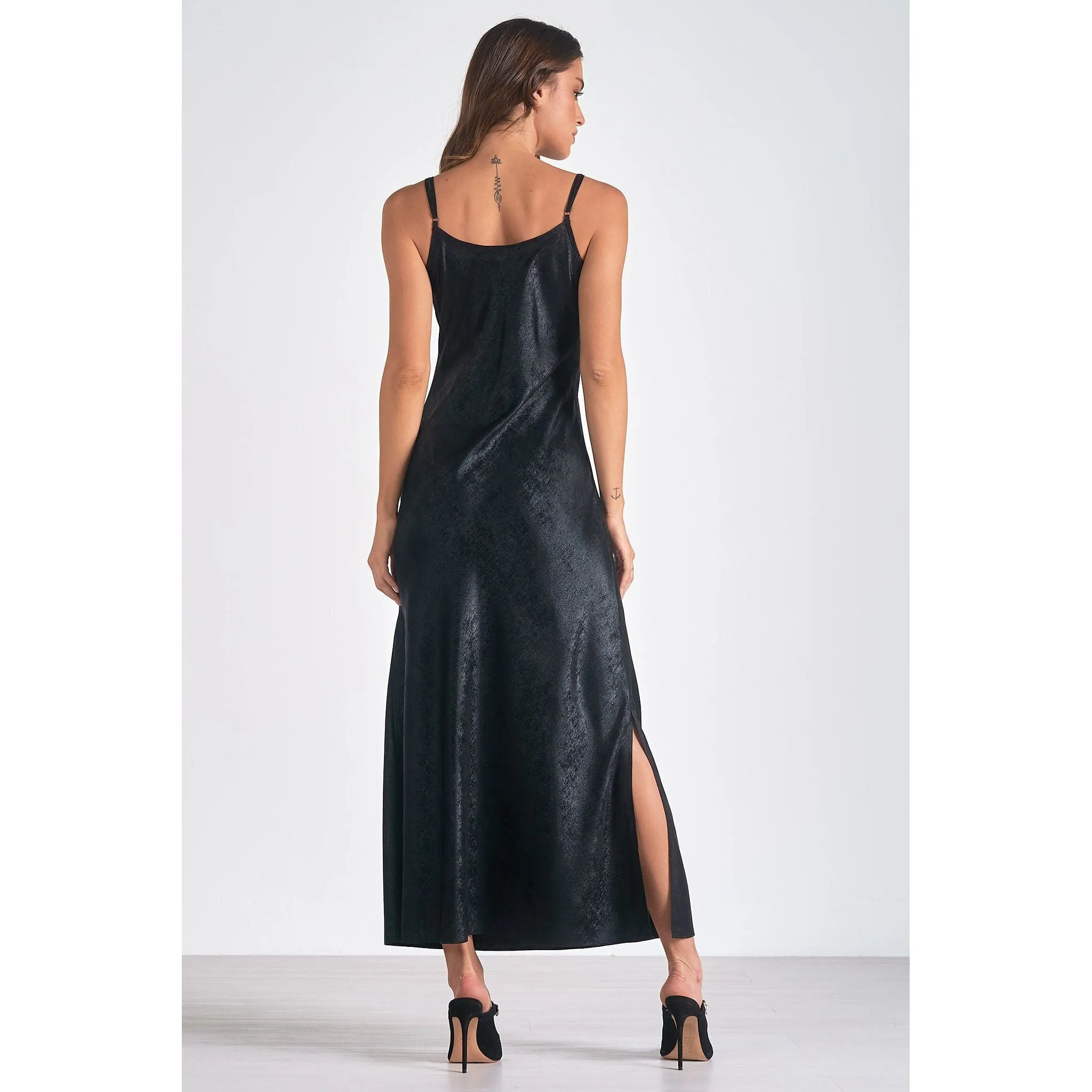 Onyx Shimmer Maxi Slip Dress