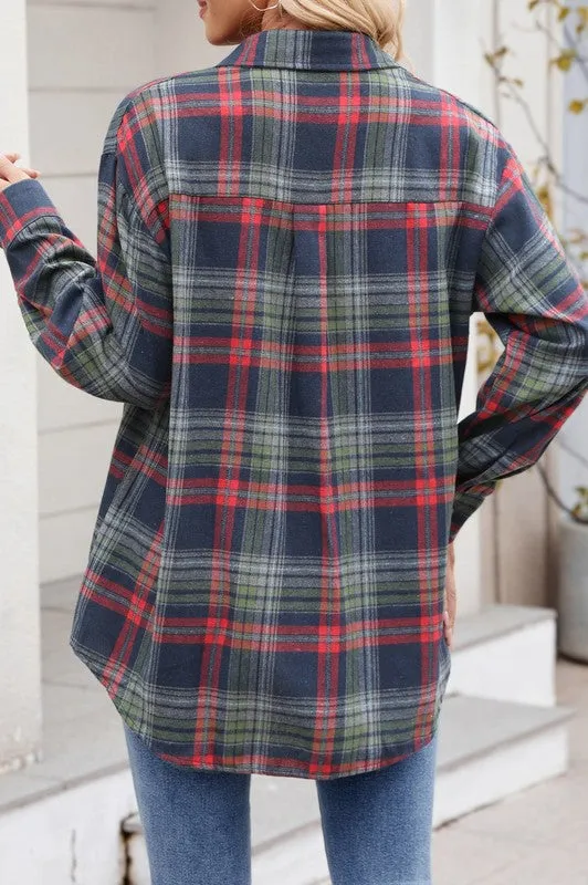 Oversized Flannel Plaid Button Down Shirt in 3 Colors