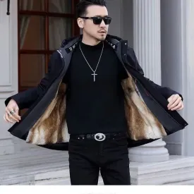 “Oversized Leather Coat- Mens Leather Dress Coat- Detachable & Thickened”