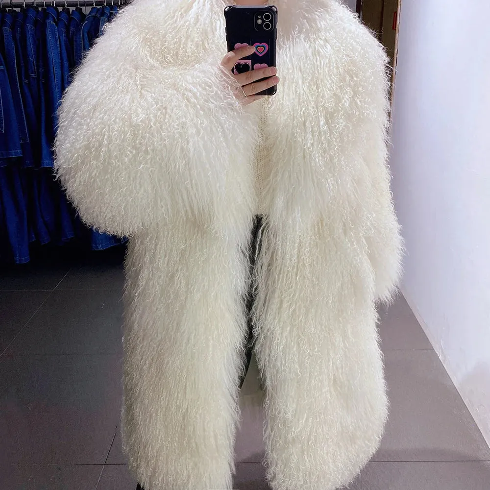 Oversized Mongolian Curly Lamb Fur Coat