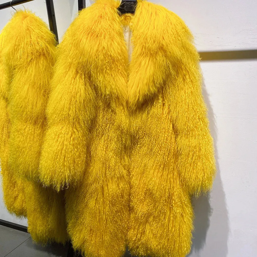 Oversized Mongolian Curly Lamb Fur Coat