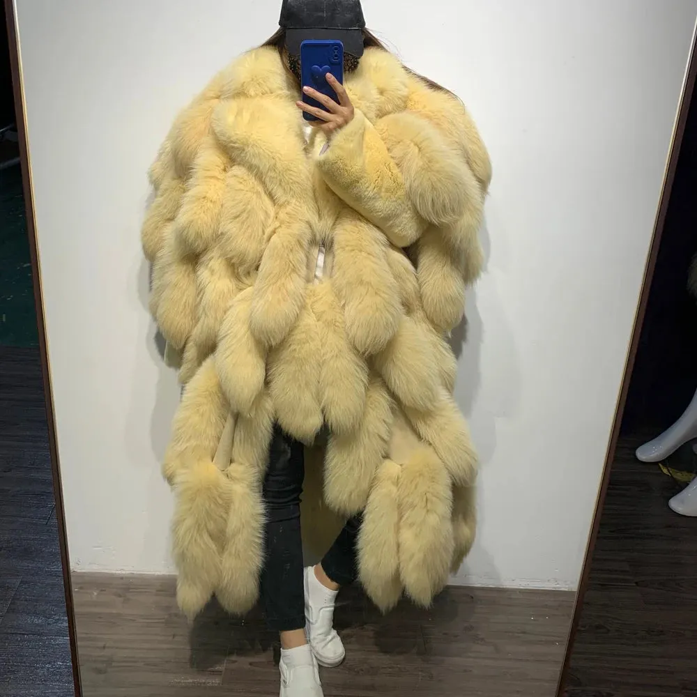 Premium Women's Genuine Fox Fur Coat