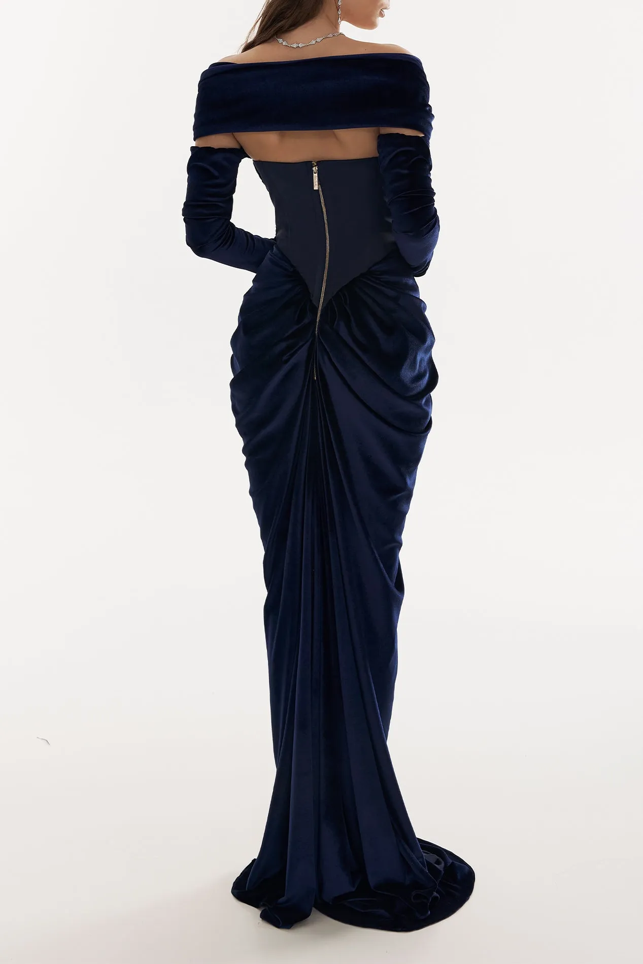 Quinn Midnight Blue Long Velvet Gown