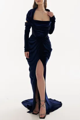 Quinn Midnight Blue Long Velvet Gown