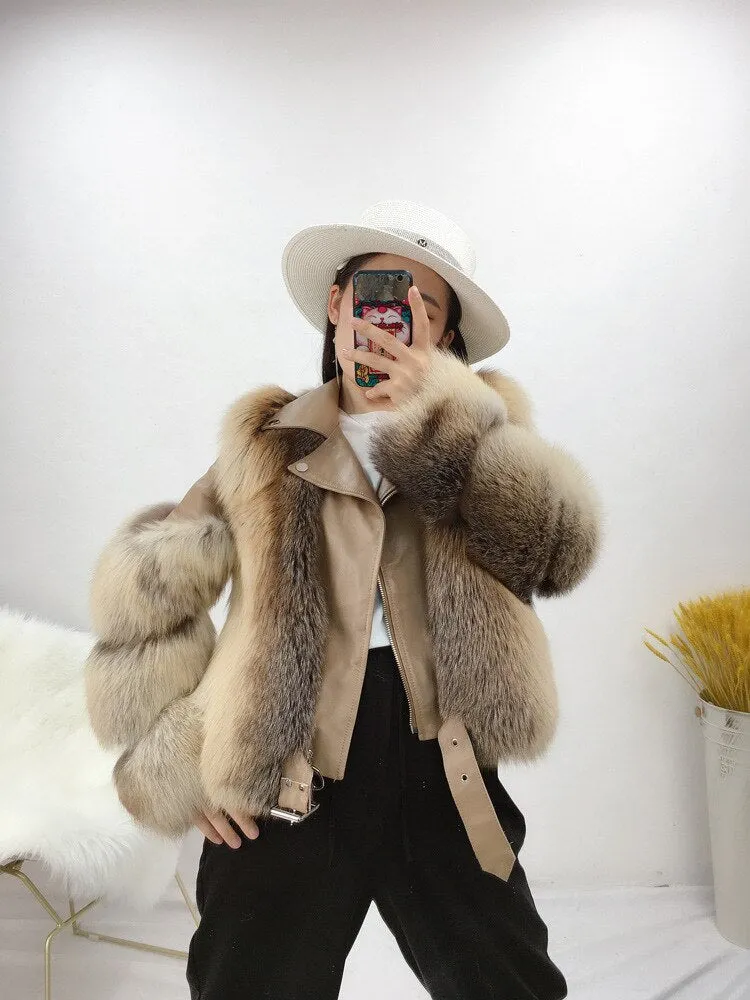 Real Fox Fur Coat Women Winter Coat Women With Sheepskin Leather WholeskinJacket Fur Jacket Fur Story FS20140 Fur Jacket