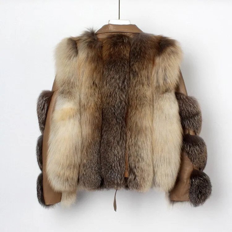 Real Fox Fur Coat Women Winter Coat Women With Sheepskin Leather WholeskinJacket Fur Jacket Fur Story FS20140 Fur Jacket