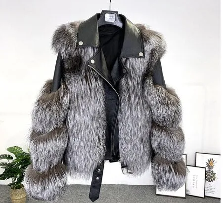 Real Fox Fur Coat Women Winter Coat Women With Sheepskin Leather WholeskinJacket Fur Jacket Fur Story FS20140 Fur Jacket