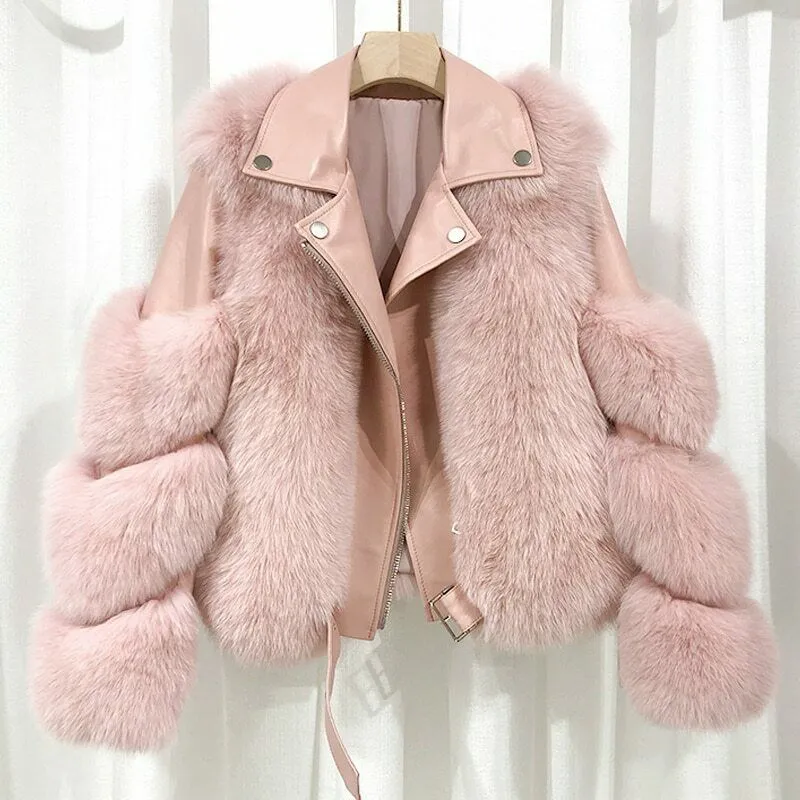 Real Fox Fur Coat Women Winter Coat Women With Sheepskin Leather WholeskinJacket Fur Jacket Fur Story FS20140 Fur Jacket