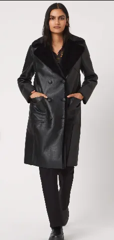 Reversible Black Faux-Leather Fur Coat