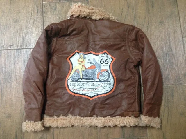 Route66 Brown Leather Bomber Jacket