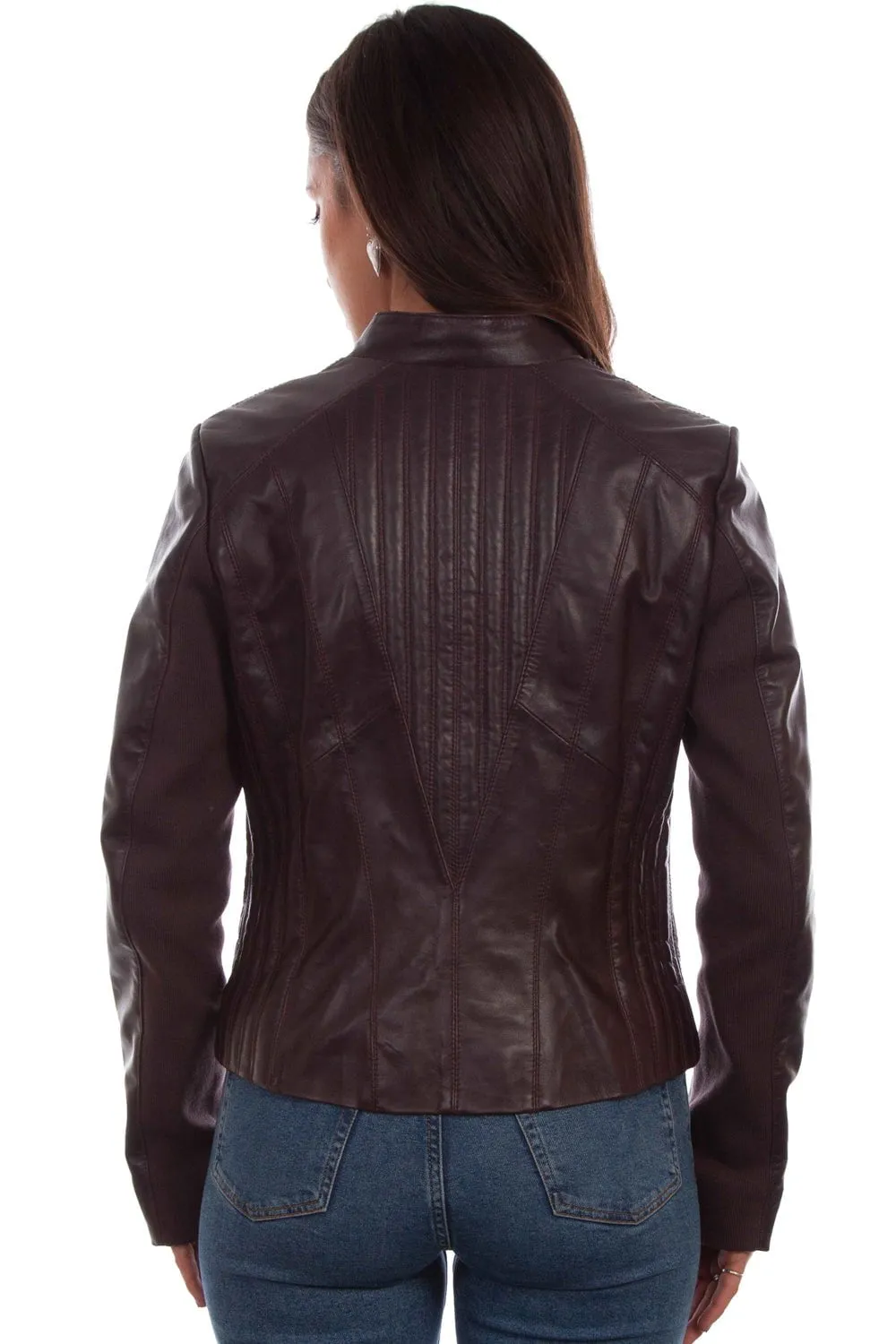 Scully Womens Ribbed Motorcycle Aubergine Leather Leather Jacket