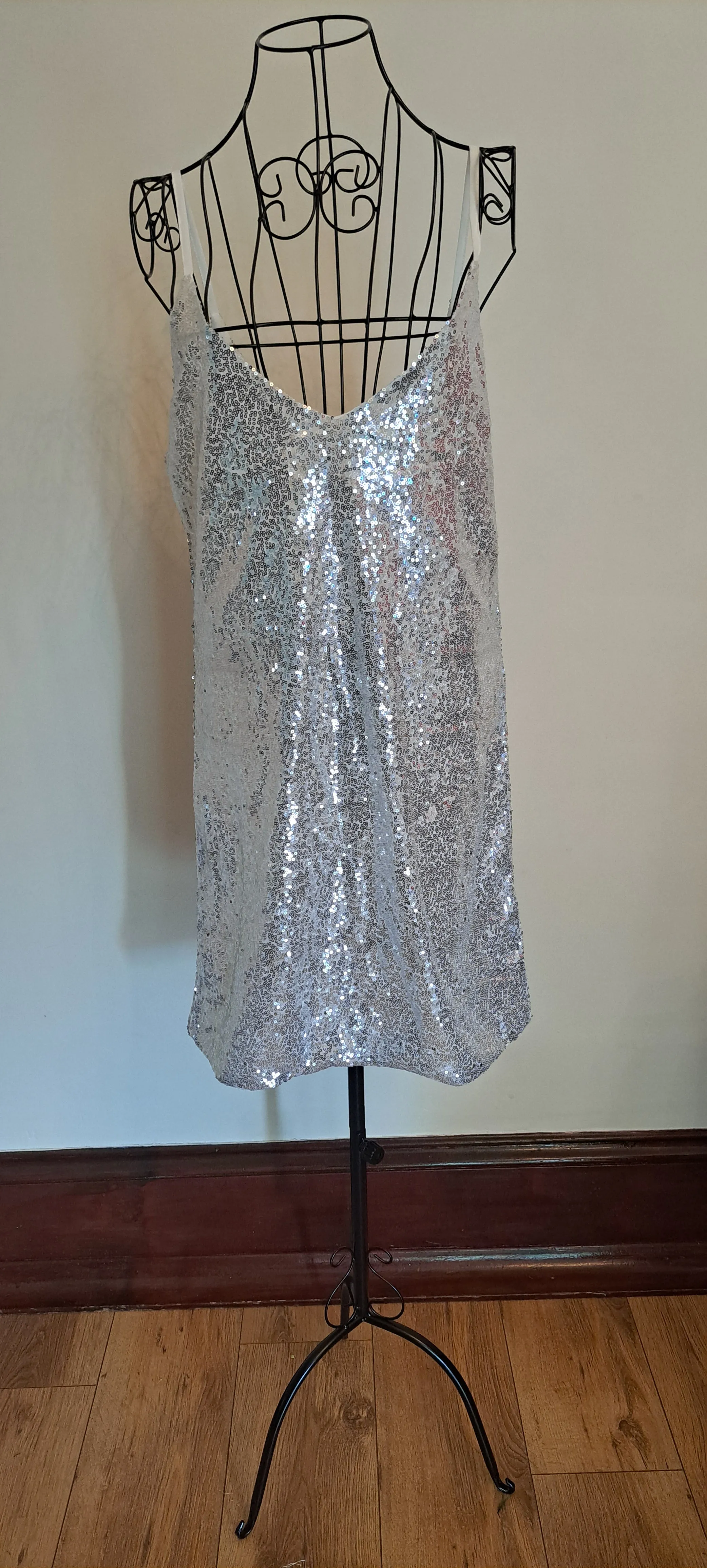 Silver Sequin Slip Dress