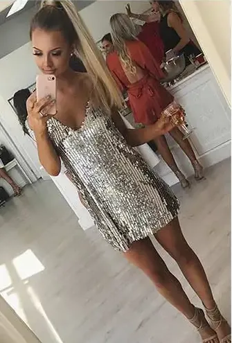 Silver Sequin Slip Dress