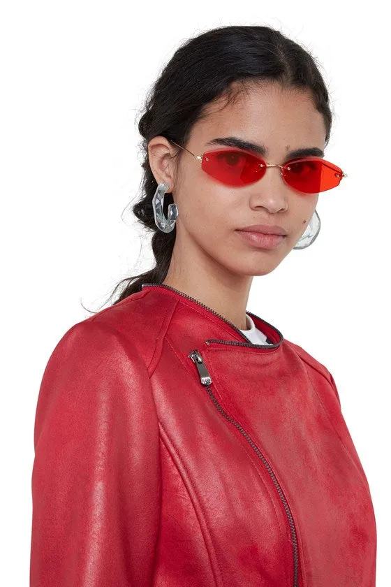 Slim Biker Jacket w/ Embroidery - Red