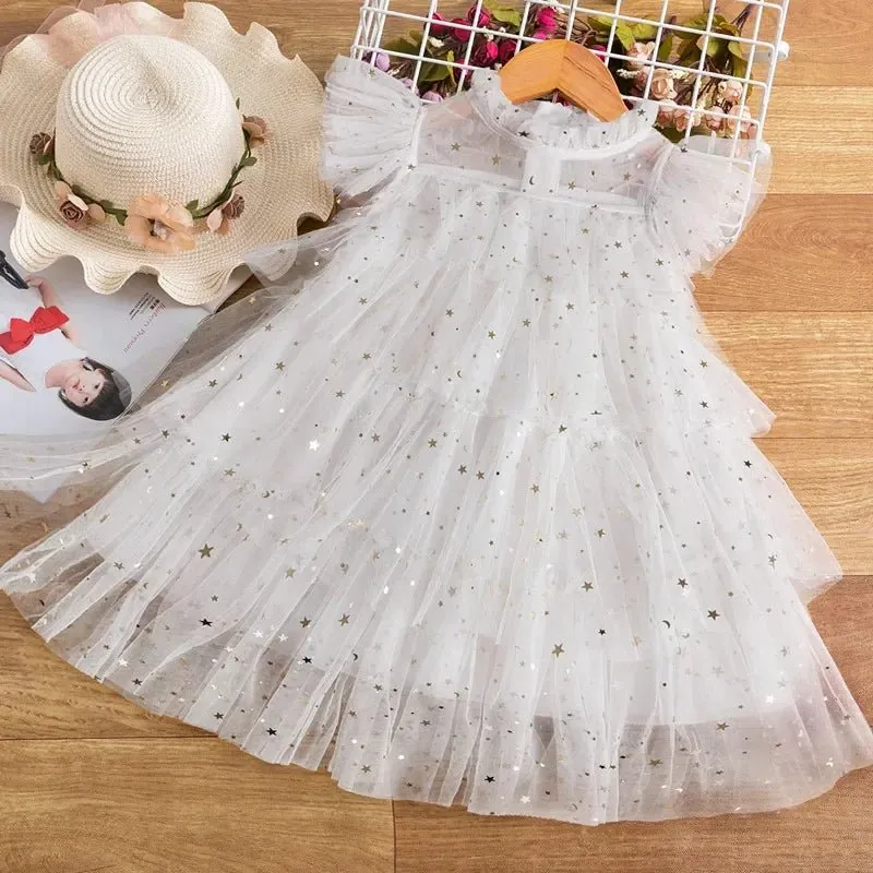 Sparkling Starlight Mesh Layered Dress for Girls