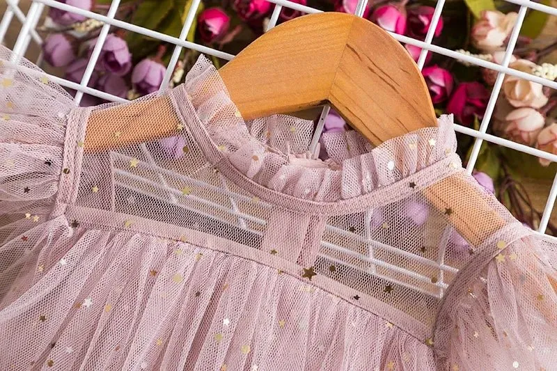 Sparkling Starlight Mesh Layered Dress for Girls