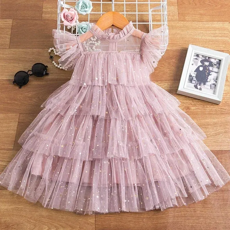 Sparkling Starlight Mesh Layered Dress for Girls