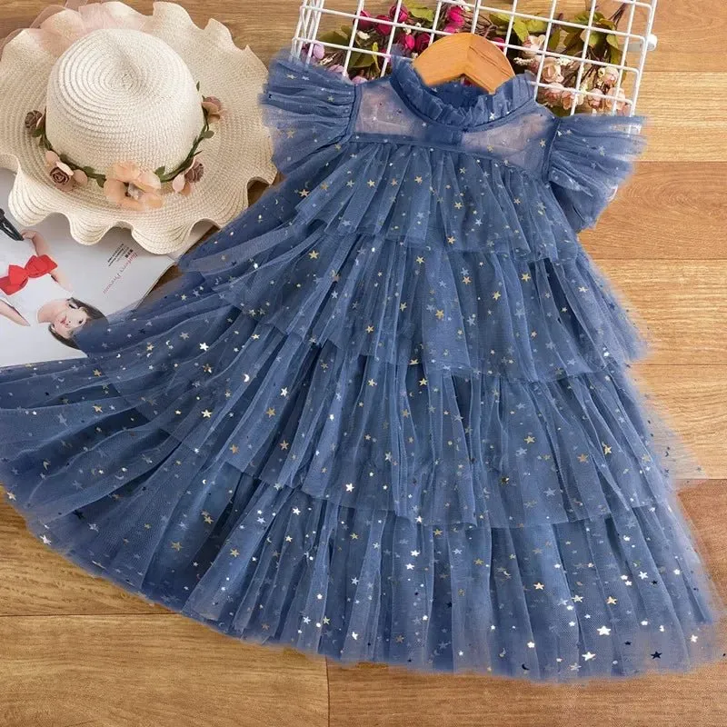 Sparkling Starlight Mesh Layered Dress for Girls