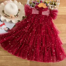 Sparkling Starlight Mesh Layered Dress for Girls