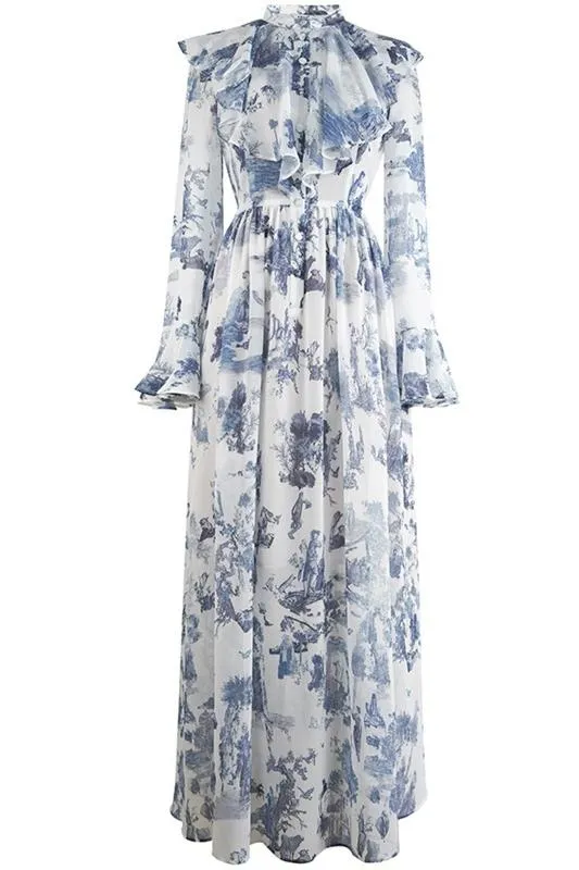 Séphora - Printed Silk Chiffon Maxi Dress with Ruffles