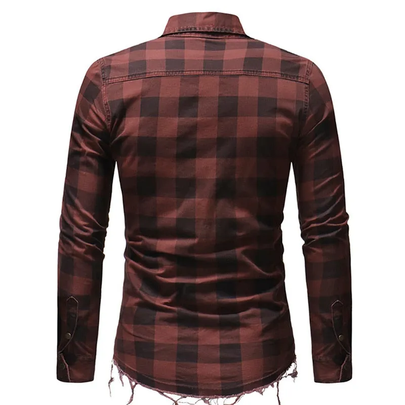 Spring New Mens Plaid Flannel Lumberjack Tartan Check Shirt Brushed Cotton Casual Shirts Fashion Streetwear With Two Pocket