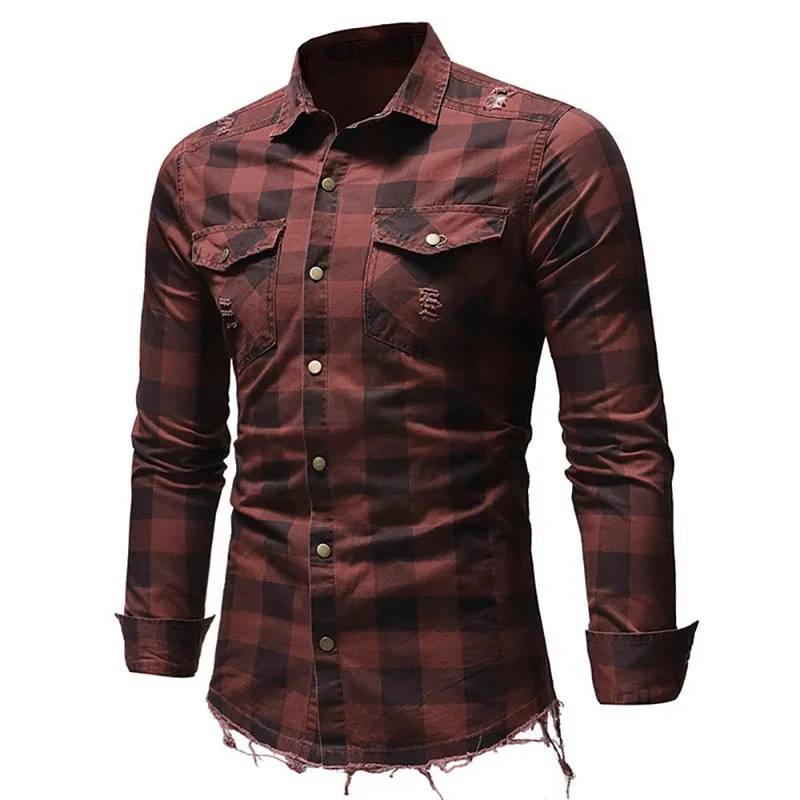 Spring New Mens Plaid Flannel Lumberjack Tartan Check Shirt Brushed Cotton Casual Shirts Fashion Streetwear With Two Pocket