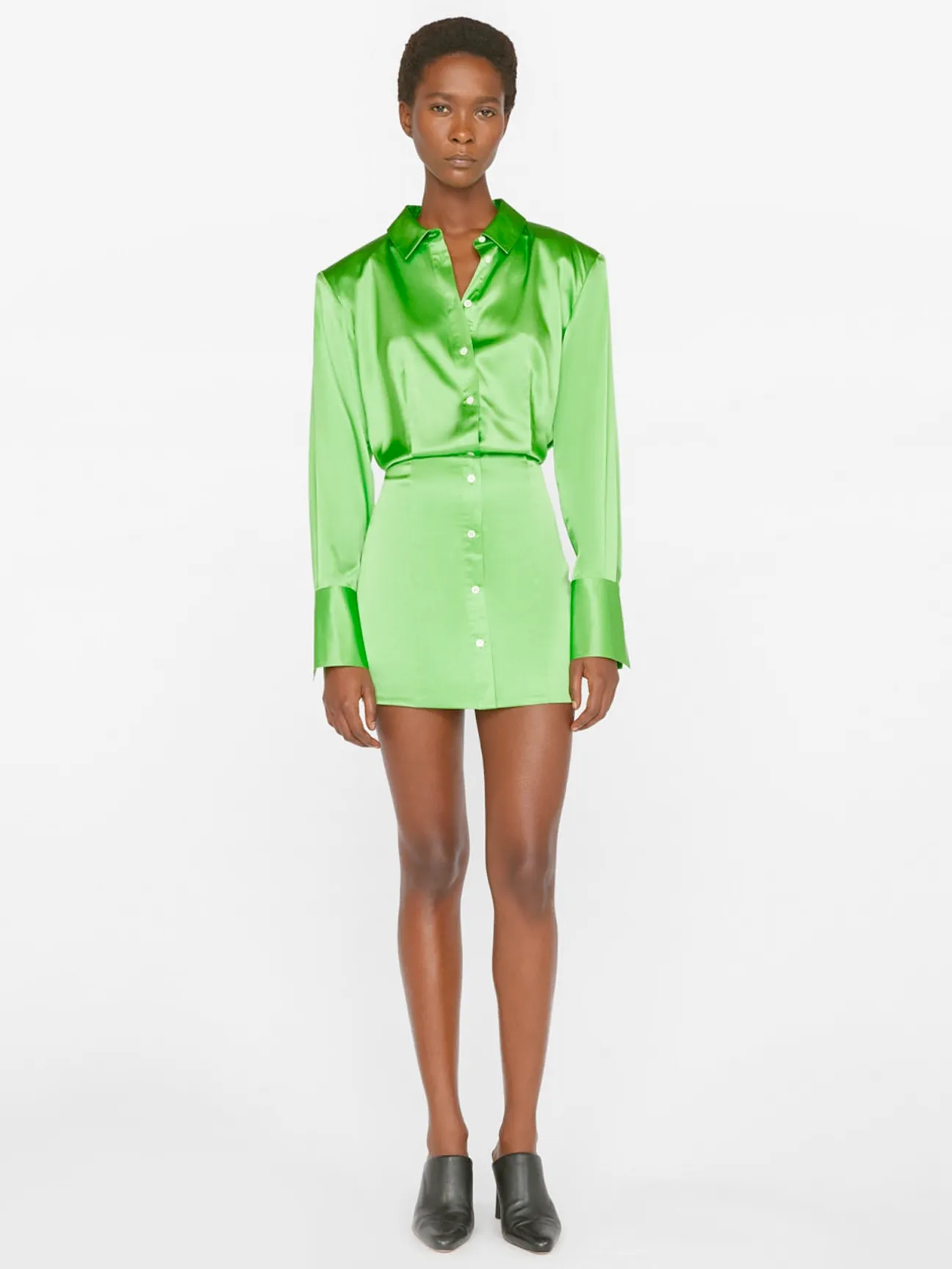 Strong Shoulder Mini Dress in Bright Peridot