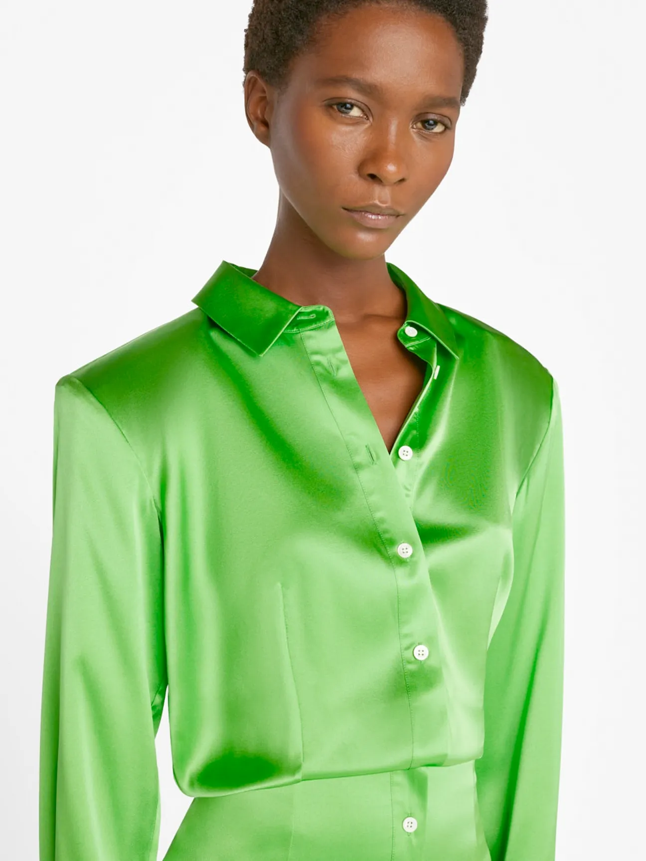 Strong Shoulder Mini Dress in Bright Peridot