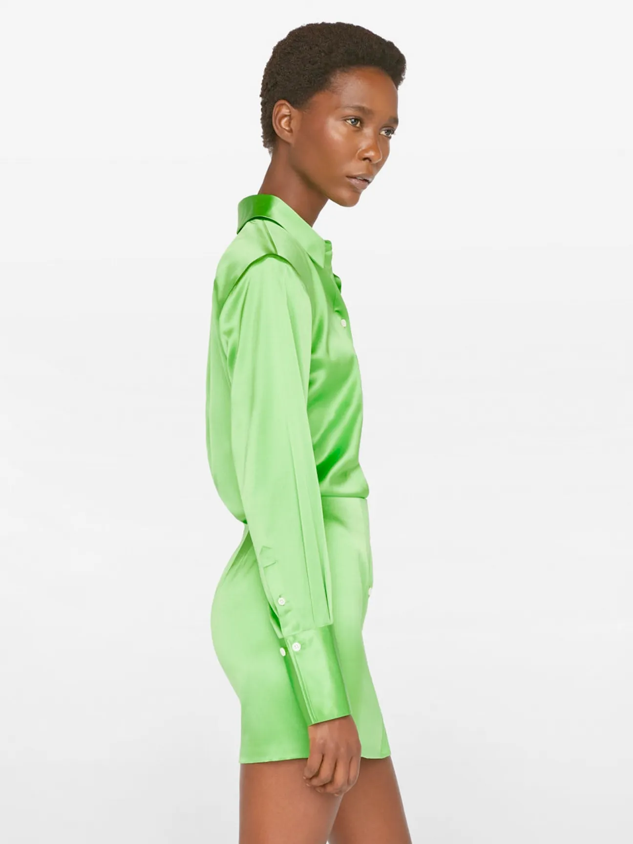 Strong Shoulder Mini Dress in Bright Peridot