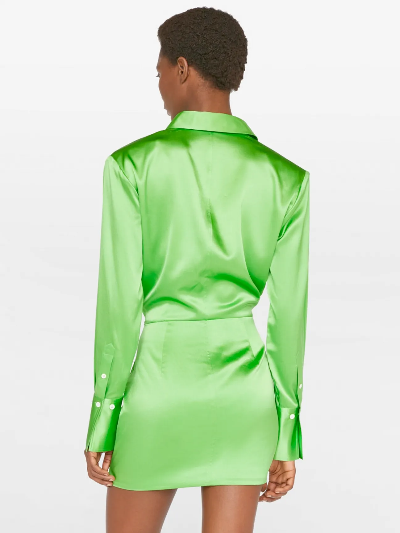 Strong Shoulder Mini Dress in Bright Peridot