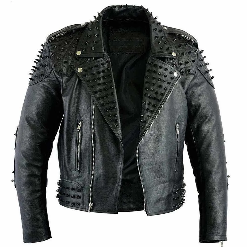 Studded Biker Black Leather Jacket