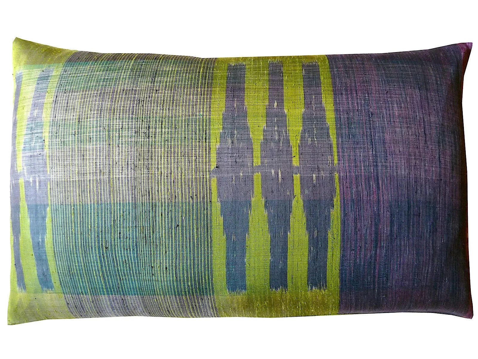 Thai Silk Modern Ikat King Size Pillows Sold As Pair Chartreuse Purple