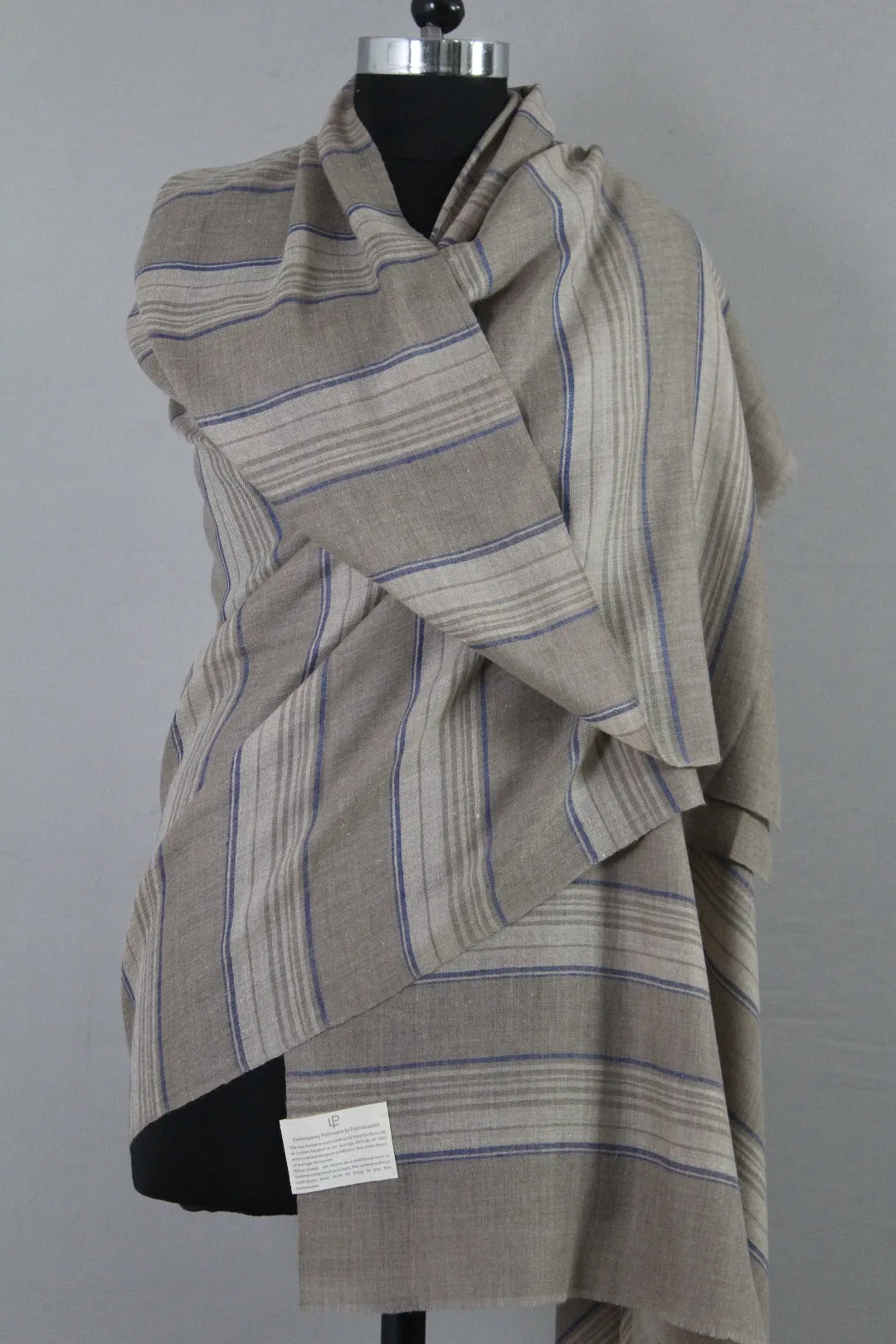 Valerie Mink Grey Strips Stripes Cashmere Shawl