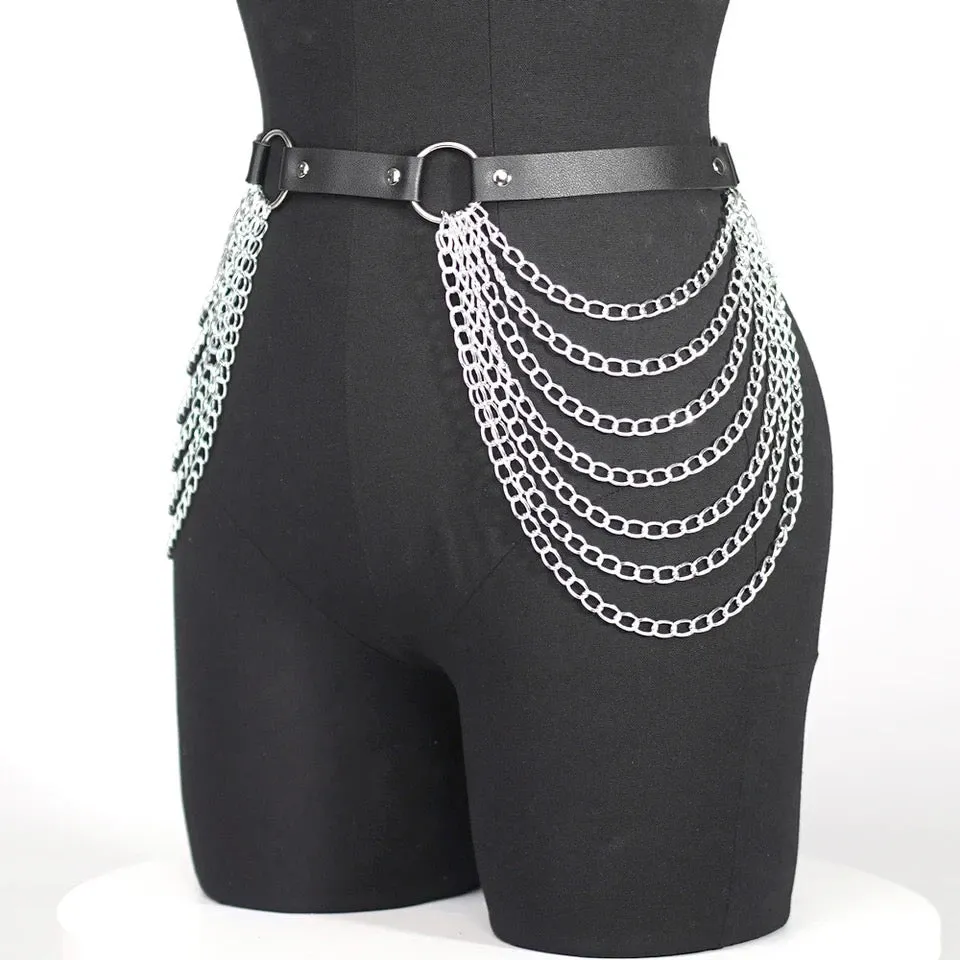 Victorian Cosplay Goth Waist Ring and Chain Belt - Black (Style 15)