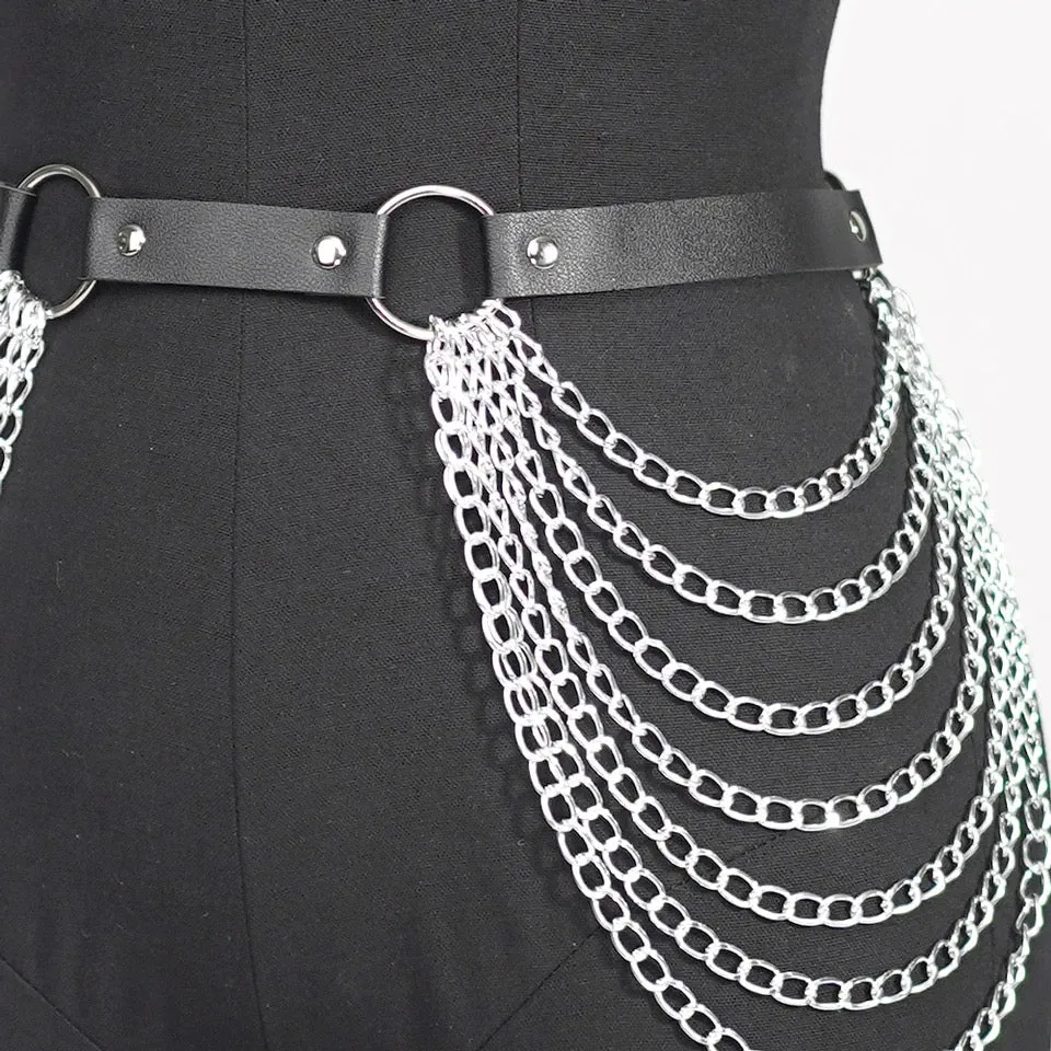 Victorian Cosplay Goth Waist Ring and Chain Belt - Black (Style 15)