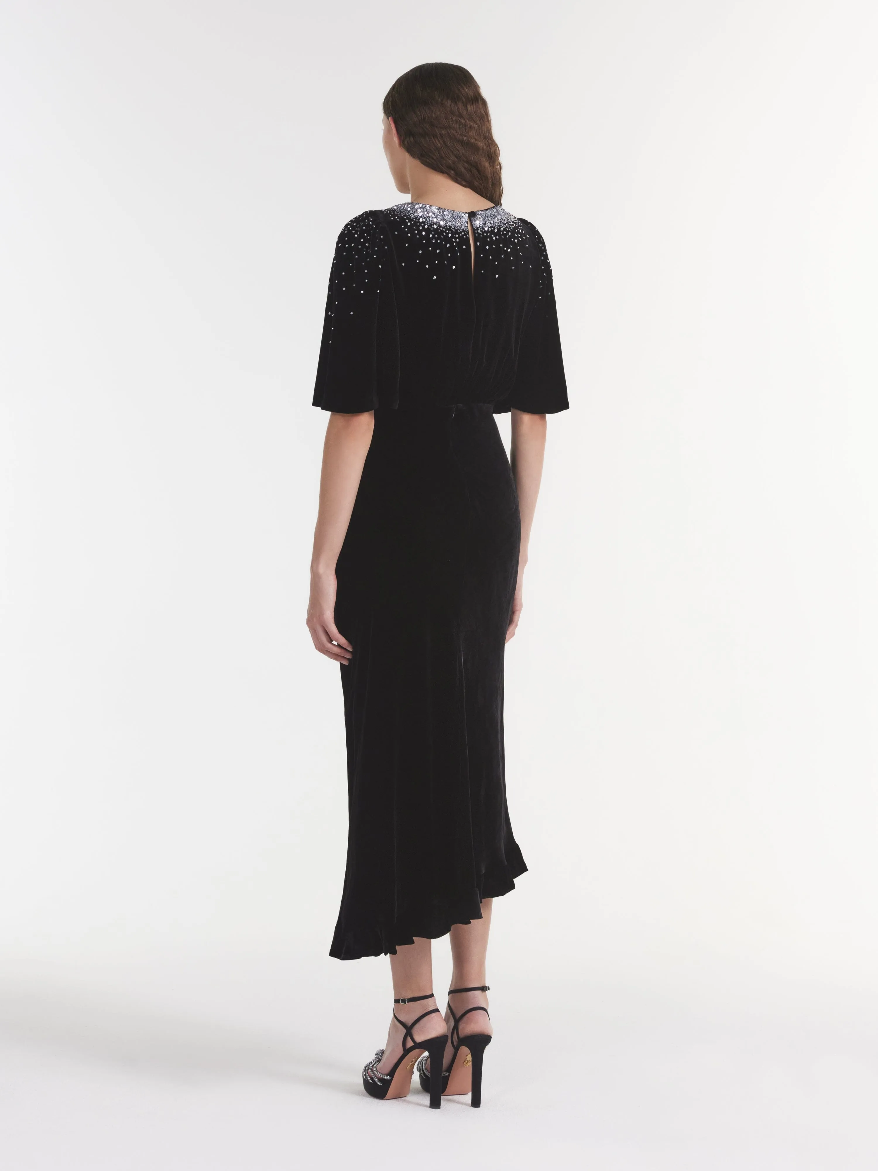 Vida Velvet Dress in Black Silver Ribbons