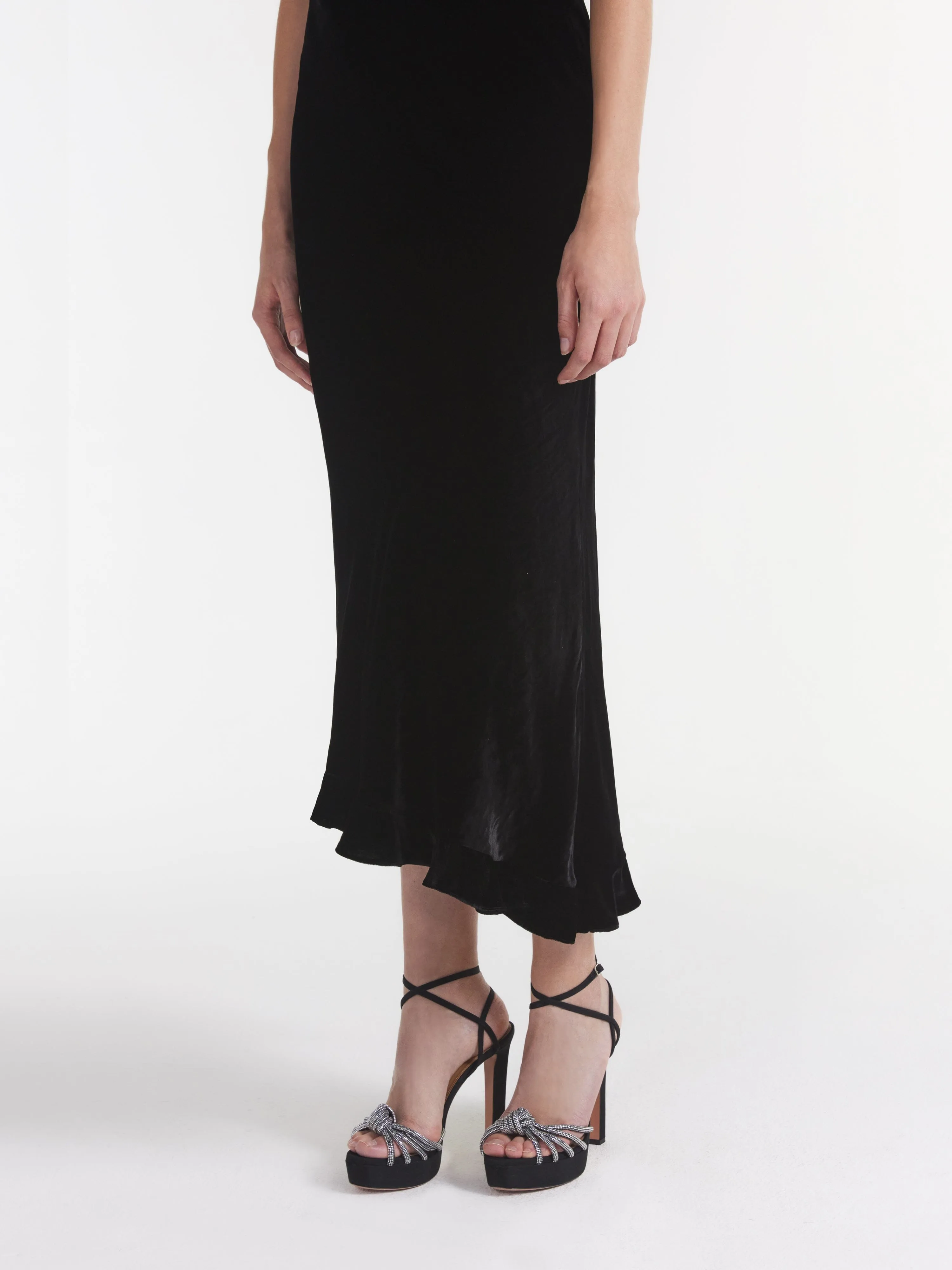 Vida Velvet Dress in Black Silver Ribbons