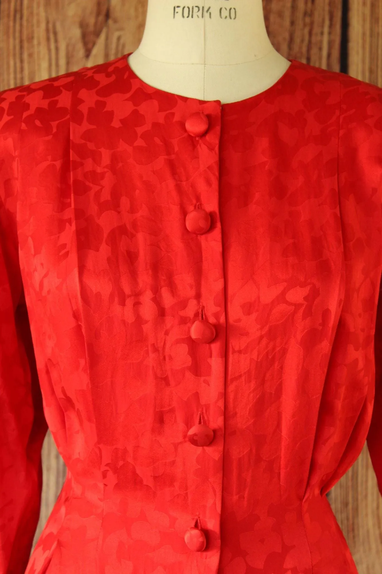 Vintage 1980's Papell Too Red Silk Satin Secretary Dress