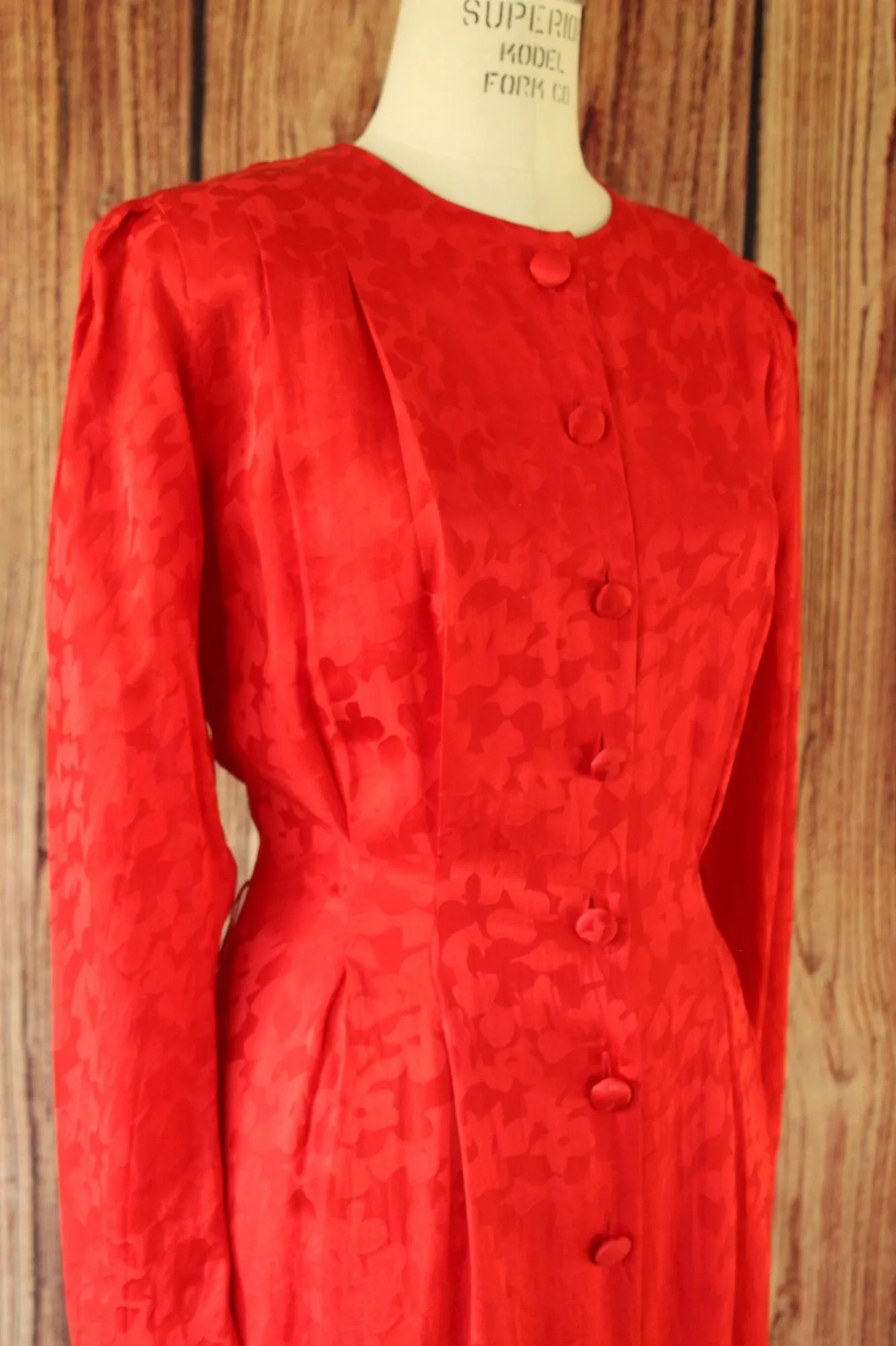 Vintage 1980's Papell Too Red Silk Satin Secretary Dress