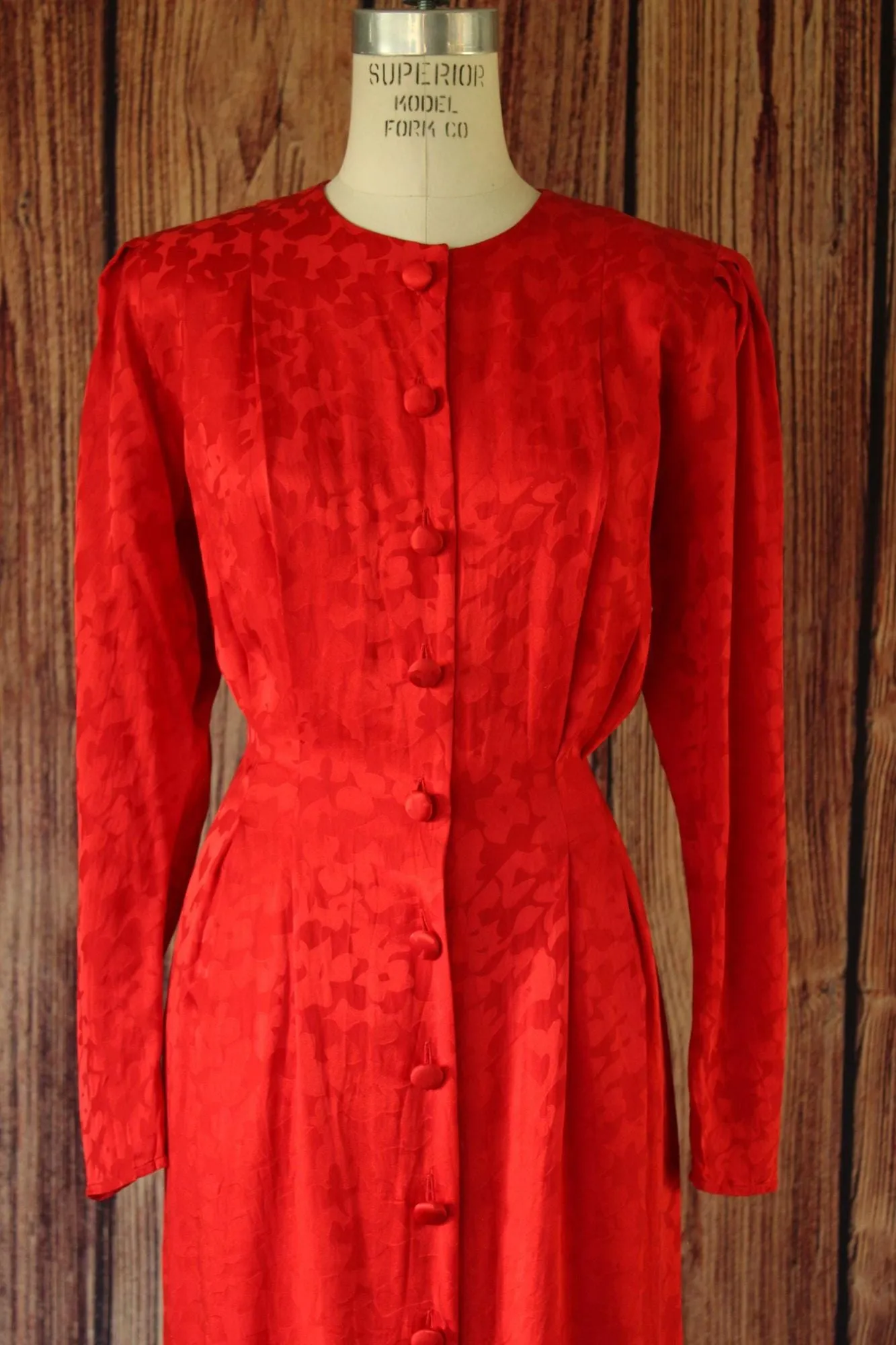 Vintage 1980's Papell Too Red Silk Satin Secretary Dress