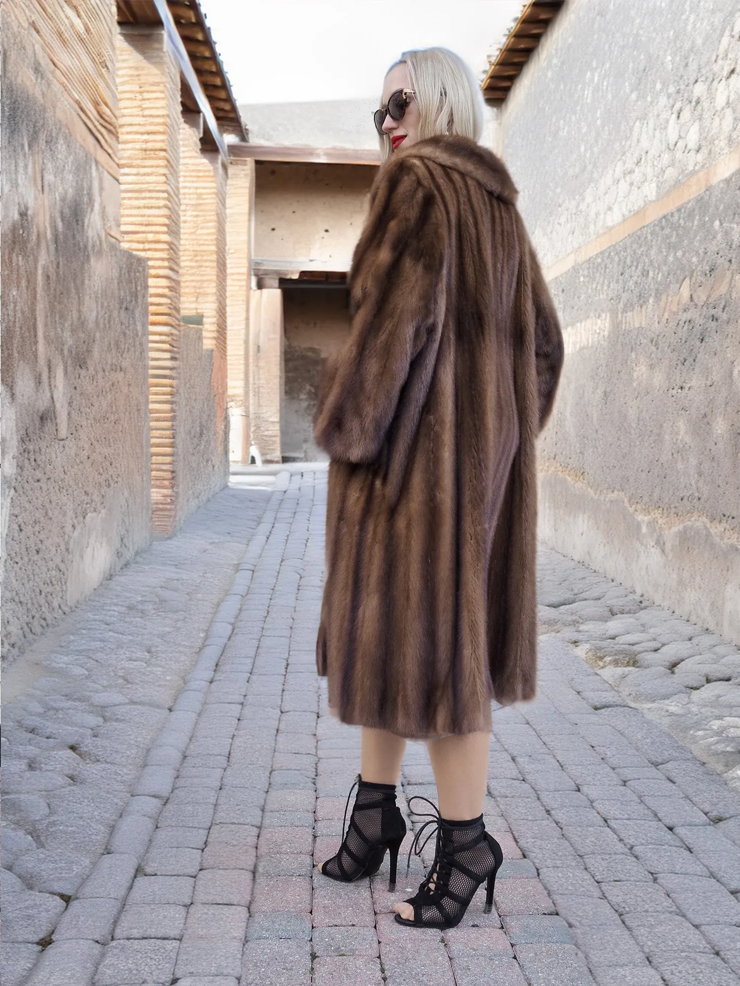 Vintage Lunarain Canadian Brown Mink Fur Coat Stroller M/L