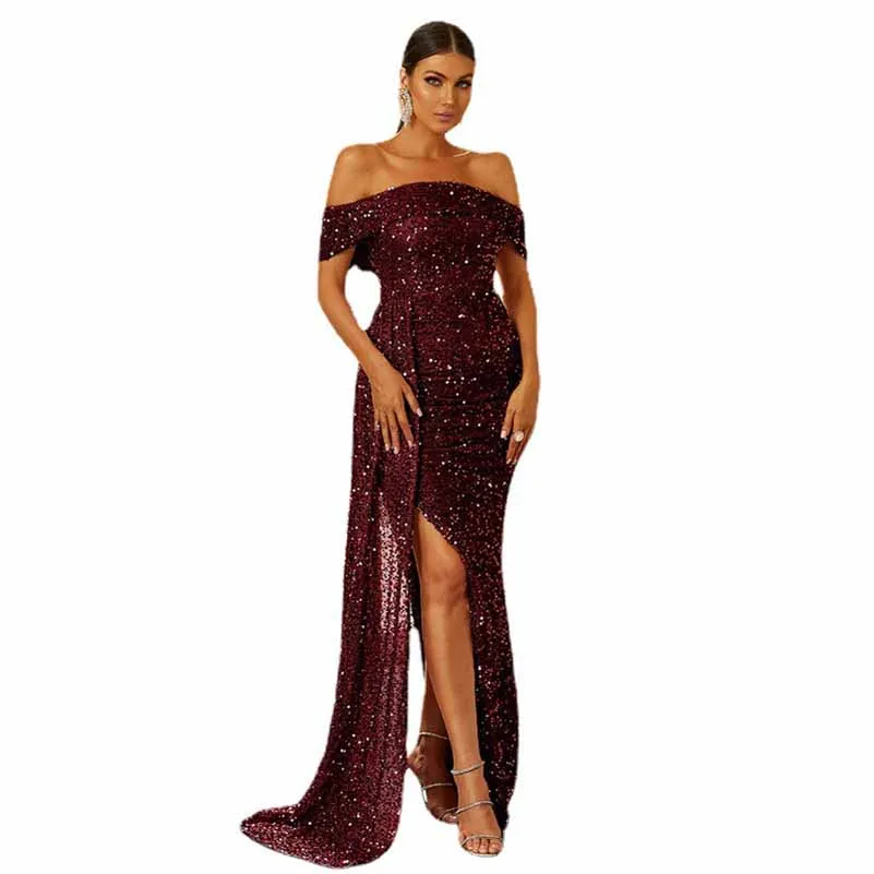 Wedding Off The Shoulder Sequin Prom Dress Evening Party Dress