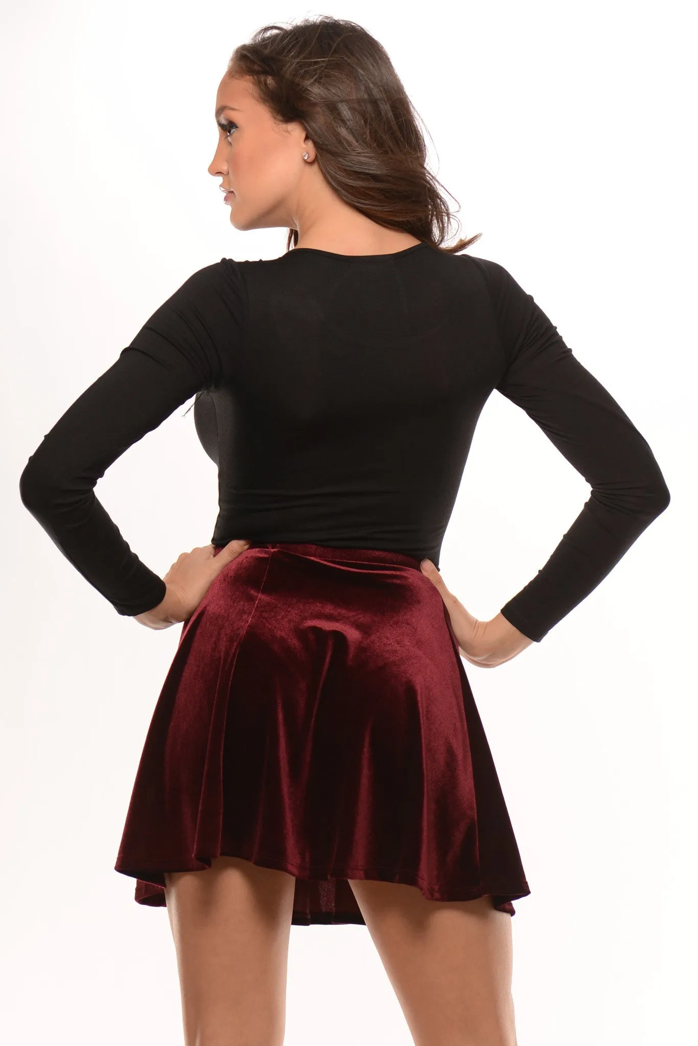 Wine Velvet Skater Skirt