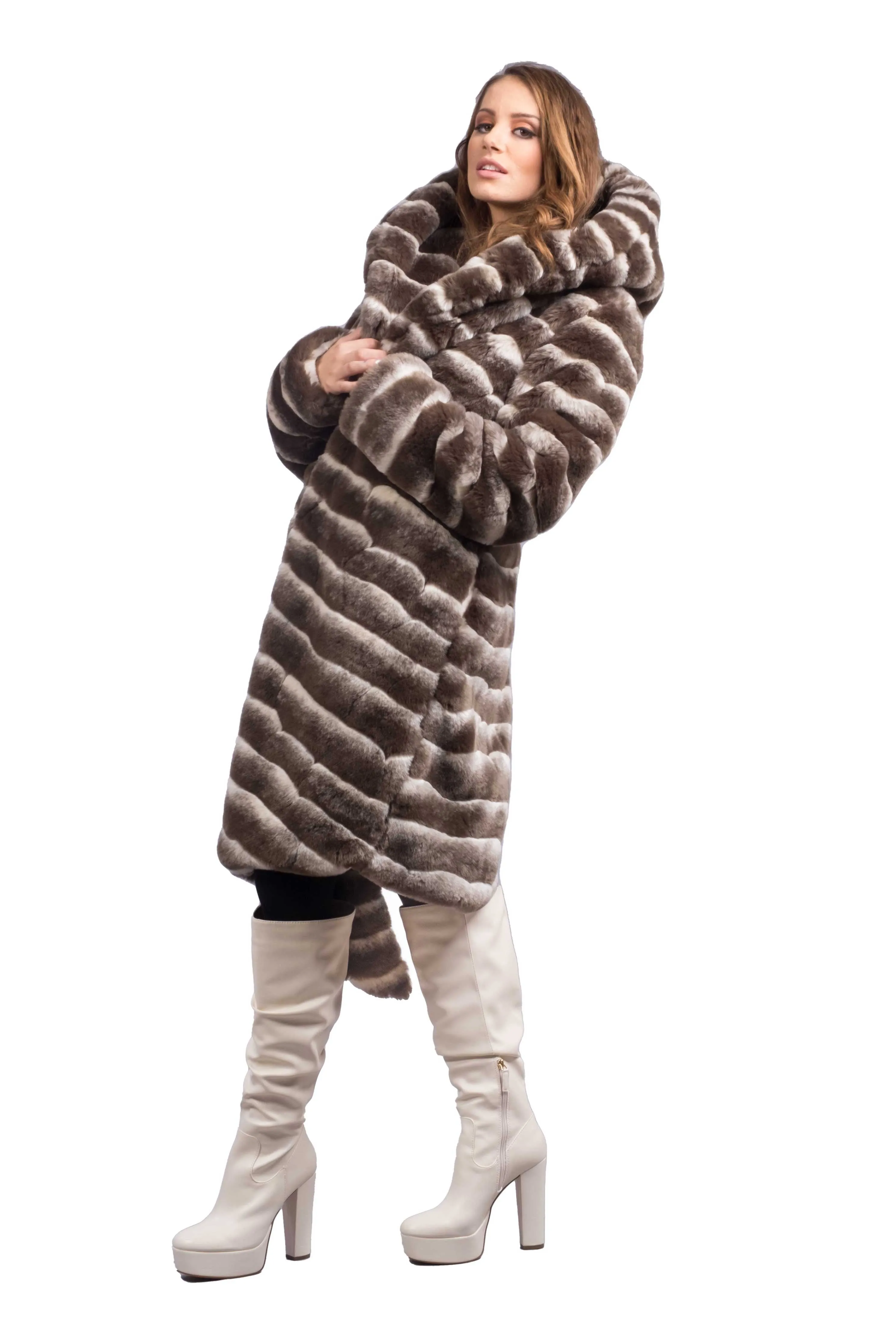 Women's Desert Warrior Coat in "Coffee & Cream" Chinchilla